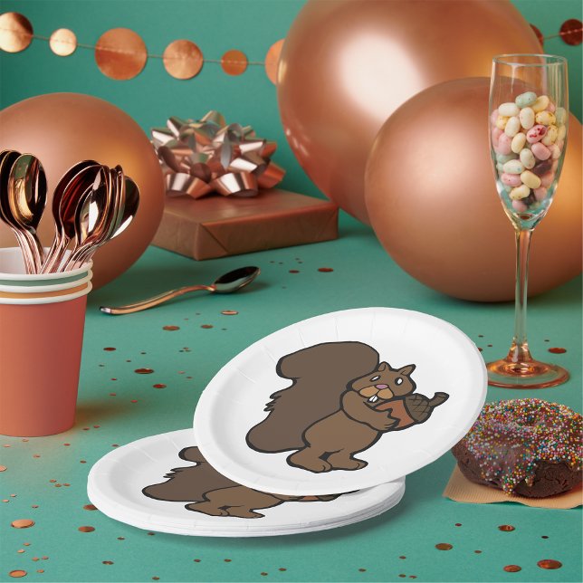 Squirrel with Acorn Cute Woodland Animal Paper Plates (Creator Uploaded)