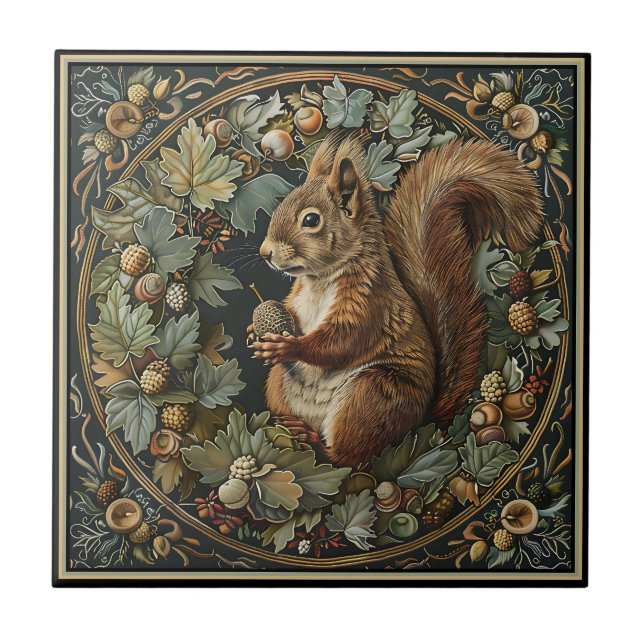 Squirrel With an Acorn Ceramic Tile (Front)
