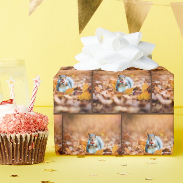 Squirrel With Autumn Acorn Wrapping Paper (Birthday Party)