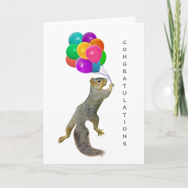 Squirrel with Balloons Congratulations Card (Front)