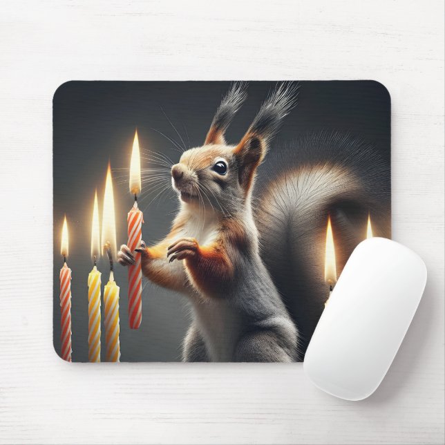 Squirrel With Birthday Candles Mouse Pad (With Mouse)