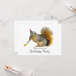 Squirrel with Blower Birthday Party Invitation