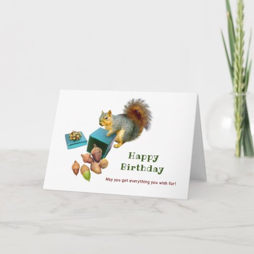 Squirrel with Box of Acorns Birthday Card