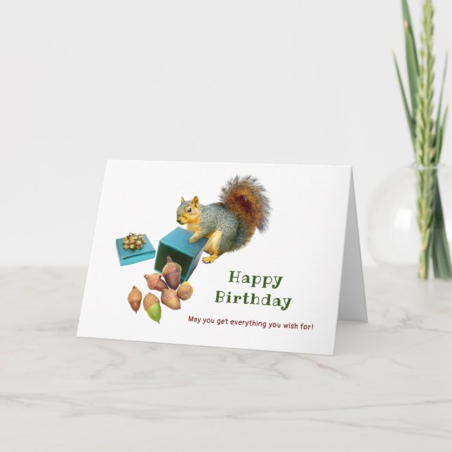 Squirrel with Box of Acorns Birthday Card (Front)
