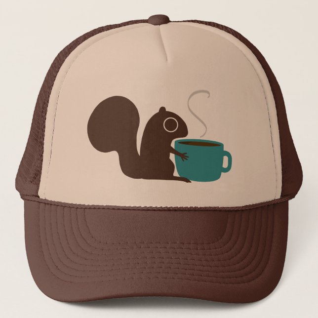 Squirrel with Coffee | Woodland Animal Trucker Hat (Front)