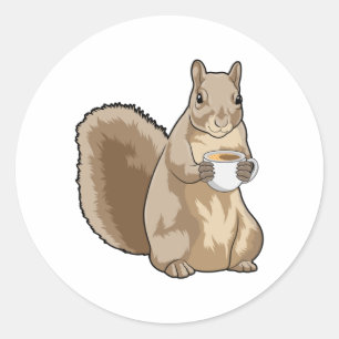 Squirrel with Cup of Coffee Classic Round Sticker