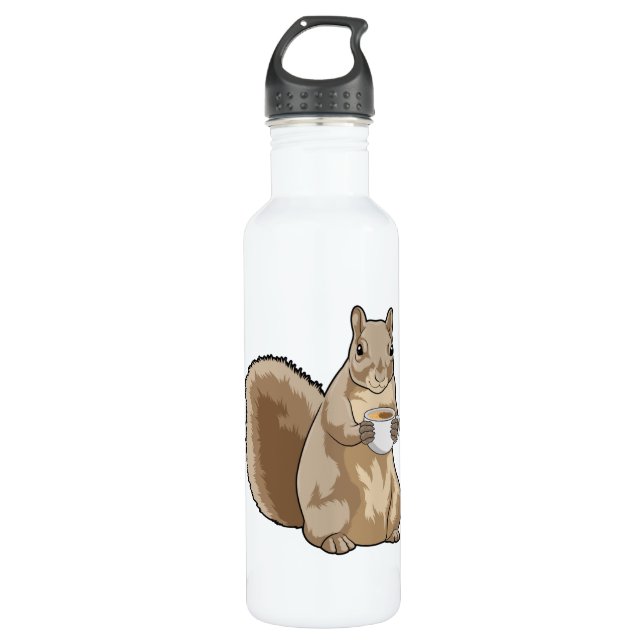 Squirrel with Cup of Coffee Stainless Steel Water Bottle (Front)