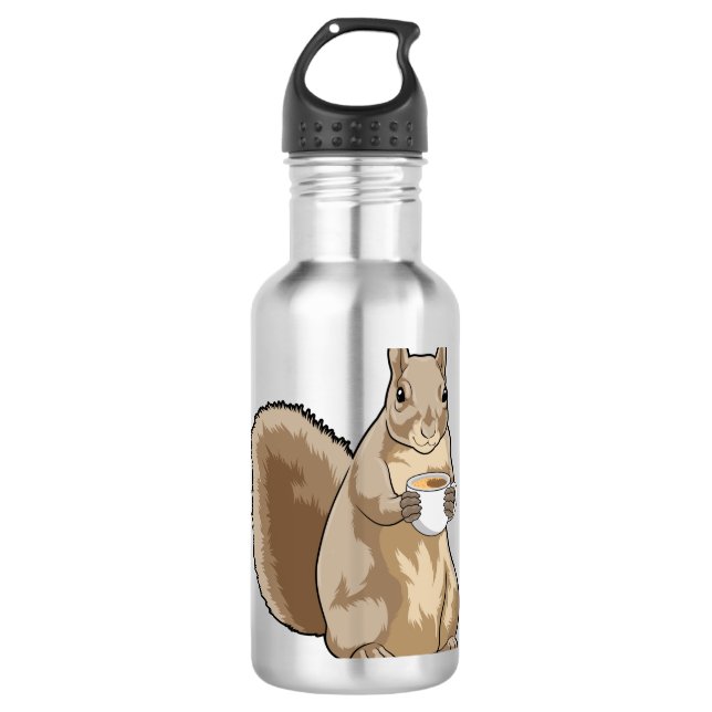 Squirrel with Cup of Coffee Stainless Steel Water Bottle (Front)