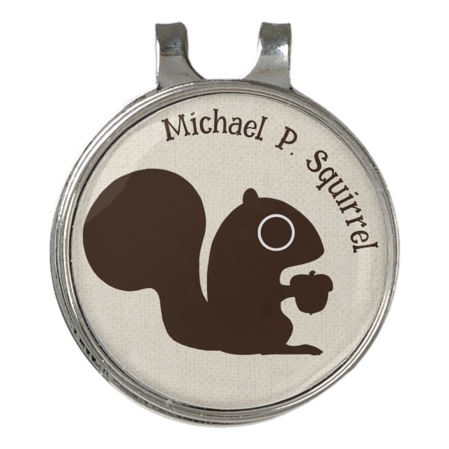 Squirrel with Custom Name Cute Woodland Critter Golf Hat Clip (Front)