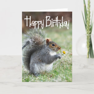 Squirrel with Daisy Happy Birthday Card