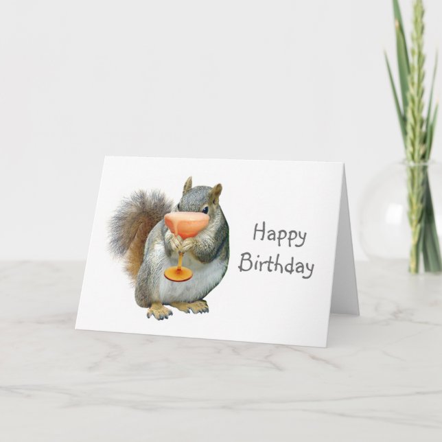 Squirrel with Drink Birthday Card (Front)