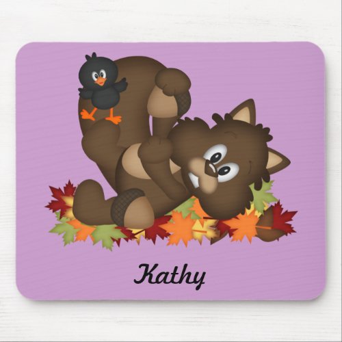 Squirrel With Fall Leaves Mouse Pad