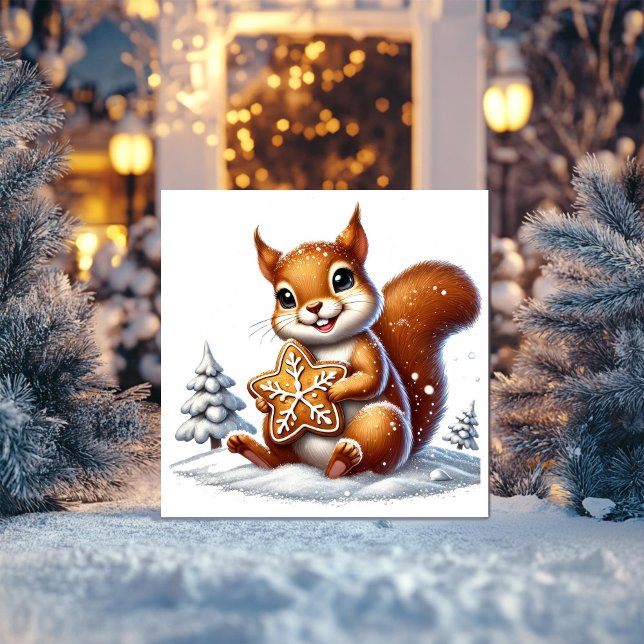 Squirrel with Gingerbread Cookie Holiday Card (Creator Uploaded)