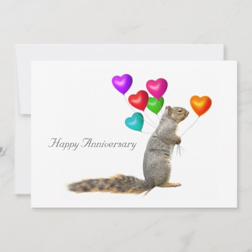 Squirrel with Heart Balloons Anniversary Card