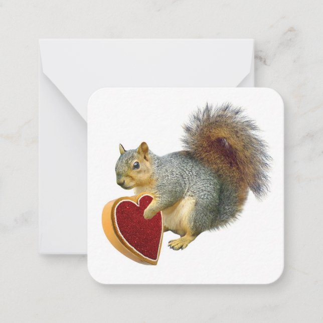 Squirrel with Heart Box Mini Note Card (Front)