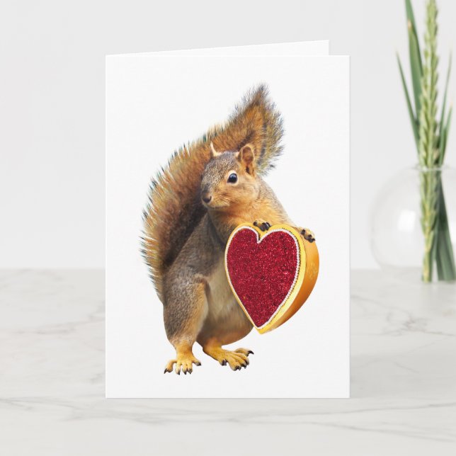 Squirrel with Heart Candy Box Valentine's Day Card (Front)