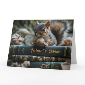 Squirrel with Nut on Antique Books, Nature's Story Card