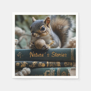 Squirrel with Nut on Antique Books, Nature's Story Napkins
