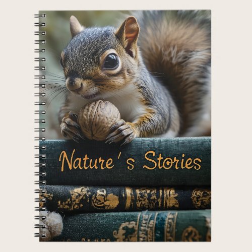 Squirrel with Nut on Antique Books, Nature's Story Notebook