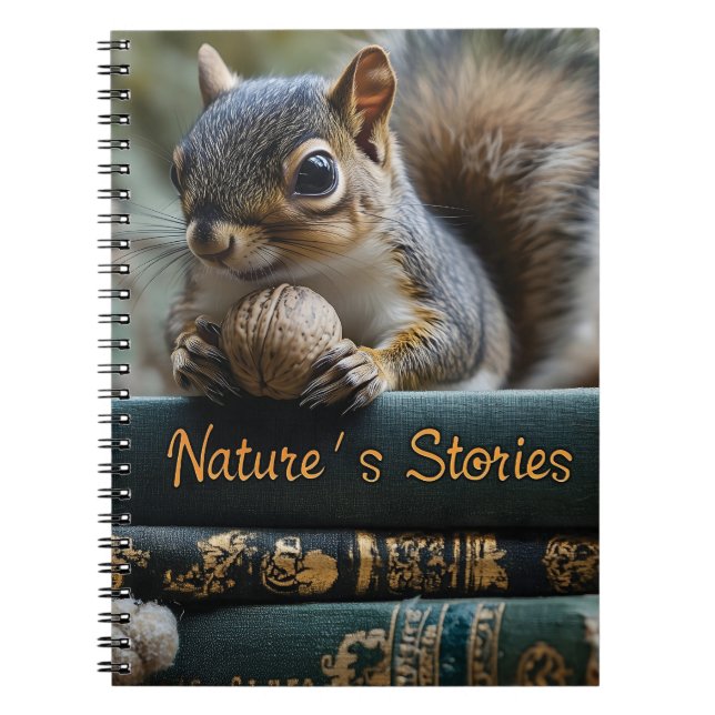 Squirrel with Nut on Antique Books, Nature's Story Notebook (Front)