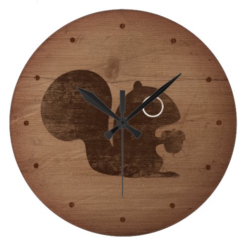 Squirrel with Nut Rustic Style Large Clock