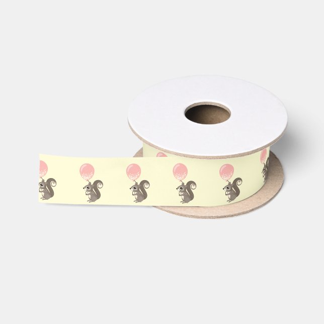 Squirrel with Pink Balloon Satin Ribbon (Spool)