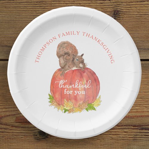 Squirrel with Pumpkin Thanksgiving Dessert Paper Plates