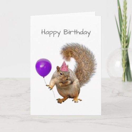 Squirrel with Purple Balloon Birthday Card