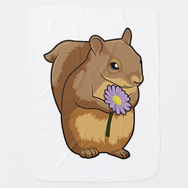 Squirrel with purple Flower Baby Blanket (Front)