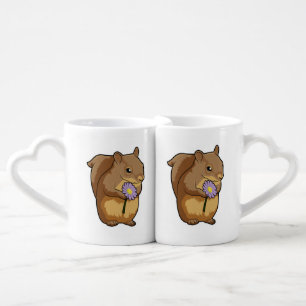 Squirrel with purple Flower Coffee Mug Set