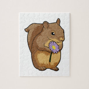 Squirrel with purple Flower Jigsaw Puzzle