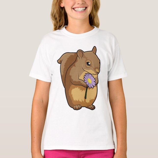 Squirrel with purple Flower T-Shirt (Front)