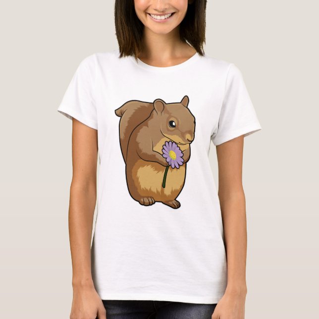 Squirrel with purple Flower T-Shirt (Front)