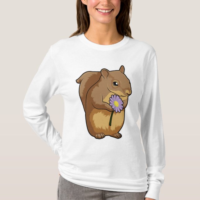 Squirrel with purple Flower T-Shirt (Front)