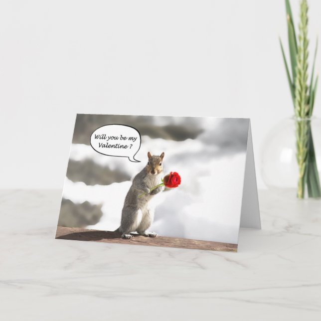 Squirrel with rose Valentine greeting card (Front)