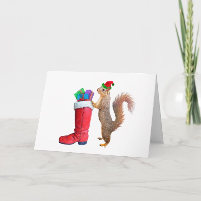 Squirrel with St. Nicholas' Boot Christmas Card (Front)