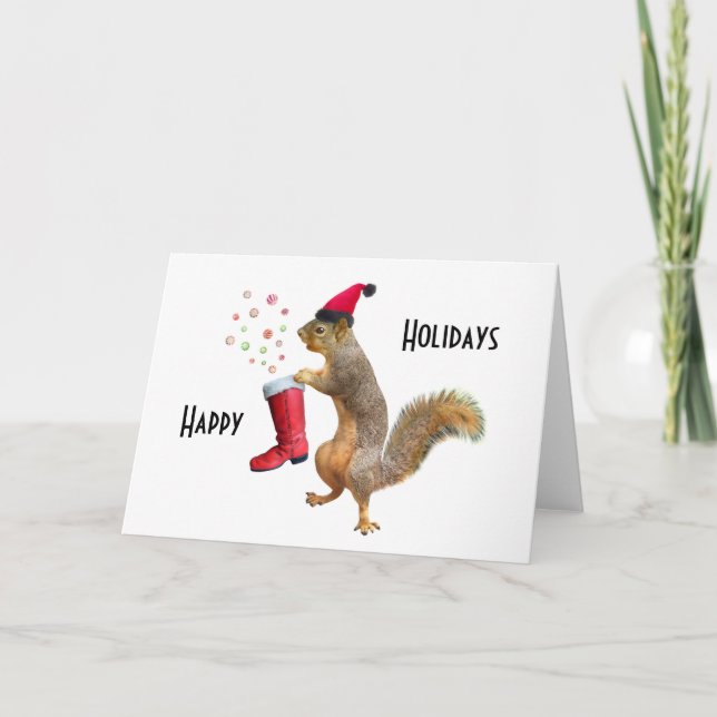 Squirrel with St. Nicholas' Boot Holiday Card (Front)