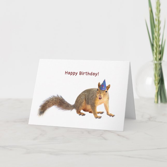 Squirrel with Star Hat Birthday Card (Front)