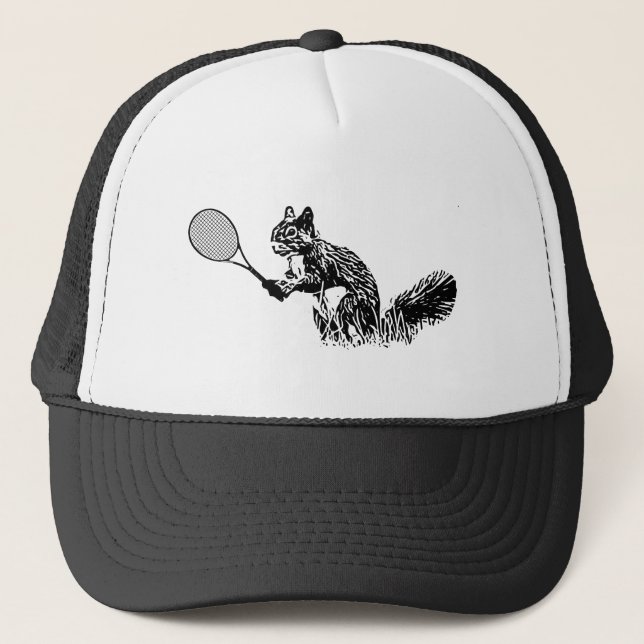 Squirrel with Tennis Racquet Trucker Hat (Front)