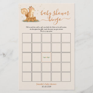 Squirrel Woodland Animals Baby Shower Bingo Game
