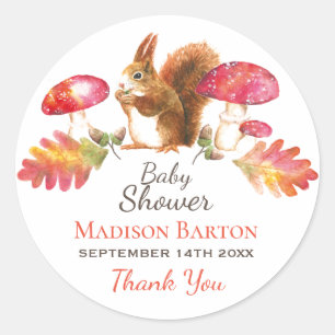 Squirrel Woodland Autumn Watercolor Baby Shower Classic Round Sticker