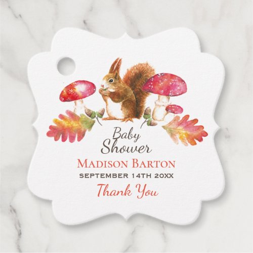 Squirrel Woodland Autumn Watercolor Baby Shower Favor Tags