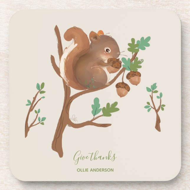 Squirrel • Woodland Forest Animal Illustration Beverage Coaster (Front)