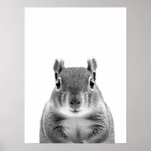 Squirrel Woodland Modern Portrait black white Poster