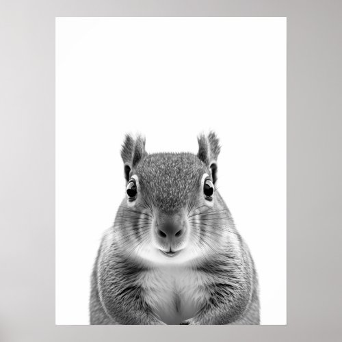 Squirrel Woodland Modern Portrait black white    Poster
