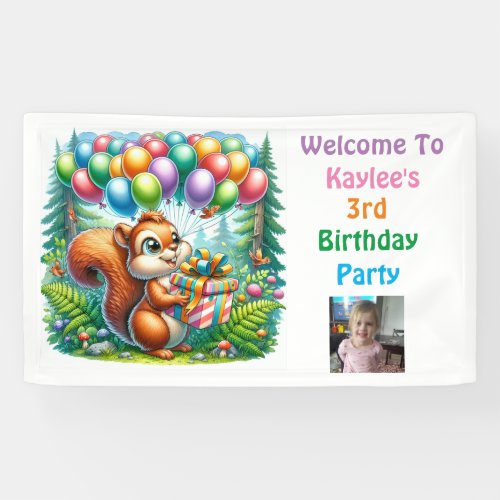 Squirrel Woodland Themed Birthday Personalized Banner