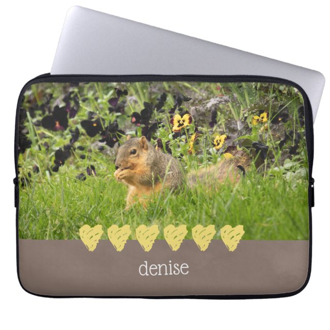 Squirrel & Yellow Hearts Electronics Bag (Front)