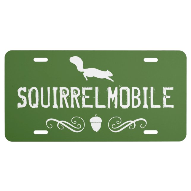Squirrelmobile Green and White - Custom Text License Plate (Front)