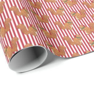 Squirrels and Holly Stripes Holiday Wrapping Paper