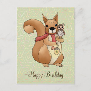 squirrels and owl postcard